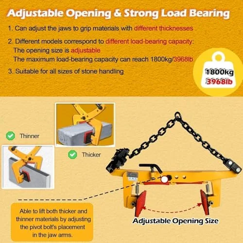 گیره بالابر سنگ، گیره قیچی قابل تنظیم سنگین برای جابجایی و حمل بلوک های بتنی، گیره بالابر اسلب گرانیت - گیره های حمل سنگ با فک پهن و سنگین برای بلند کردن آسان