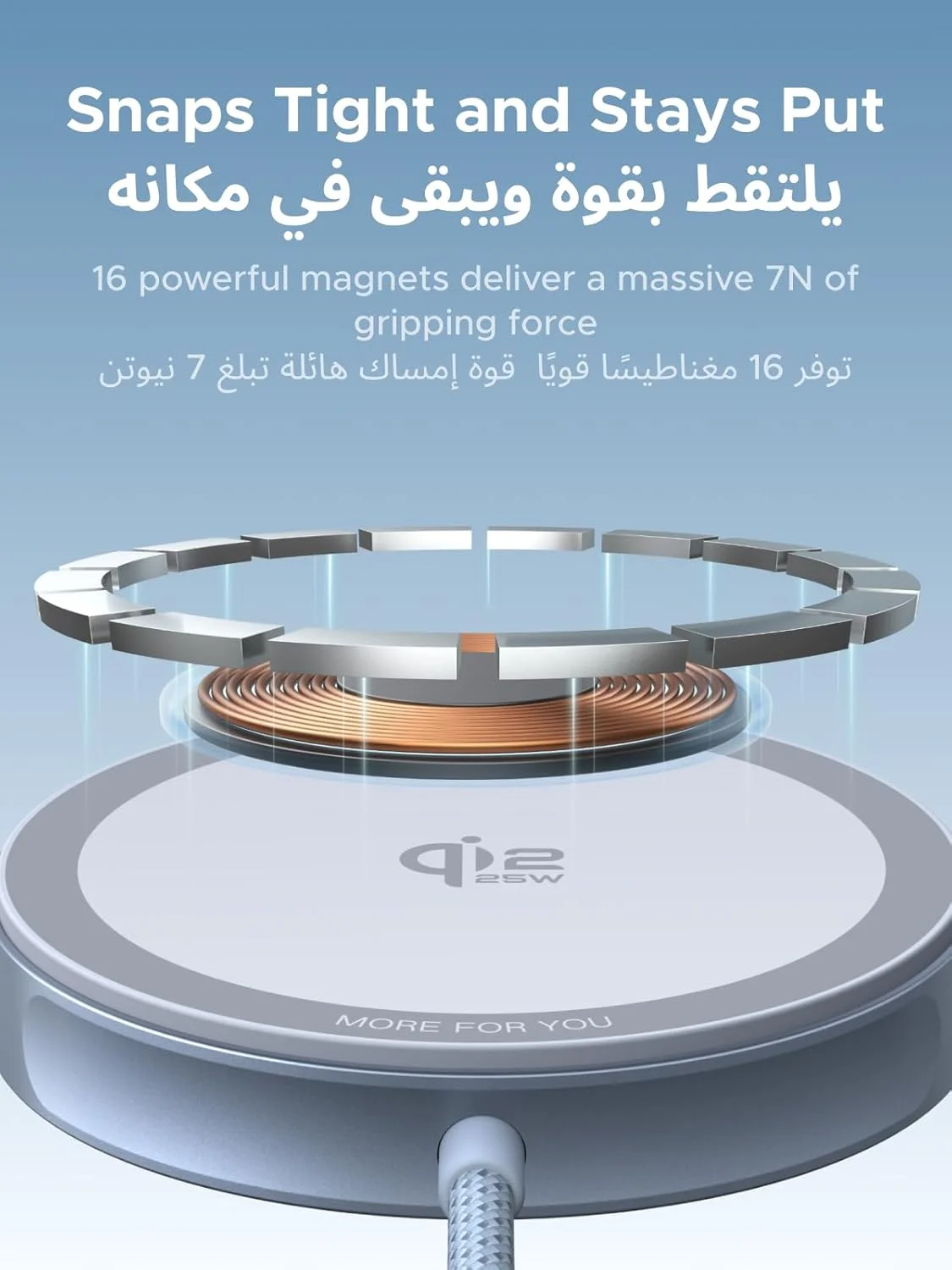 پد شارژ بی‌سیم ۲۵ واتی UGREEN 2025 Qi2، کابل USB-C بافته شده ۱.۵ متری، شارژر سریع قابل حمل مگ‌سیف برای سری آیفون ۱۷ پرو مکس، ۱۶-۱۲، ایرپادز ۴، ۳، پرو، پرو ۲، محافظت مغناطیسی قوی چندگانه