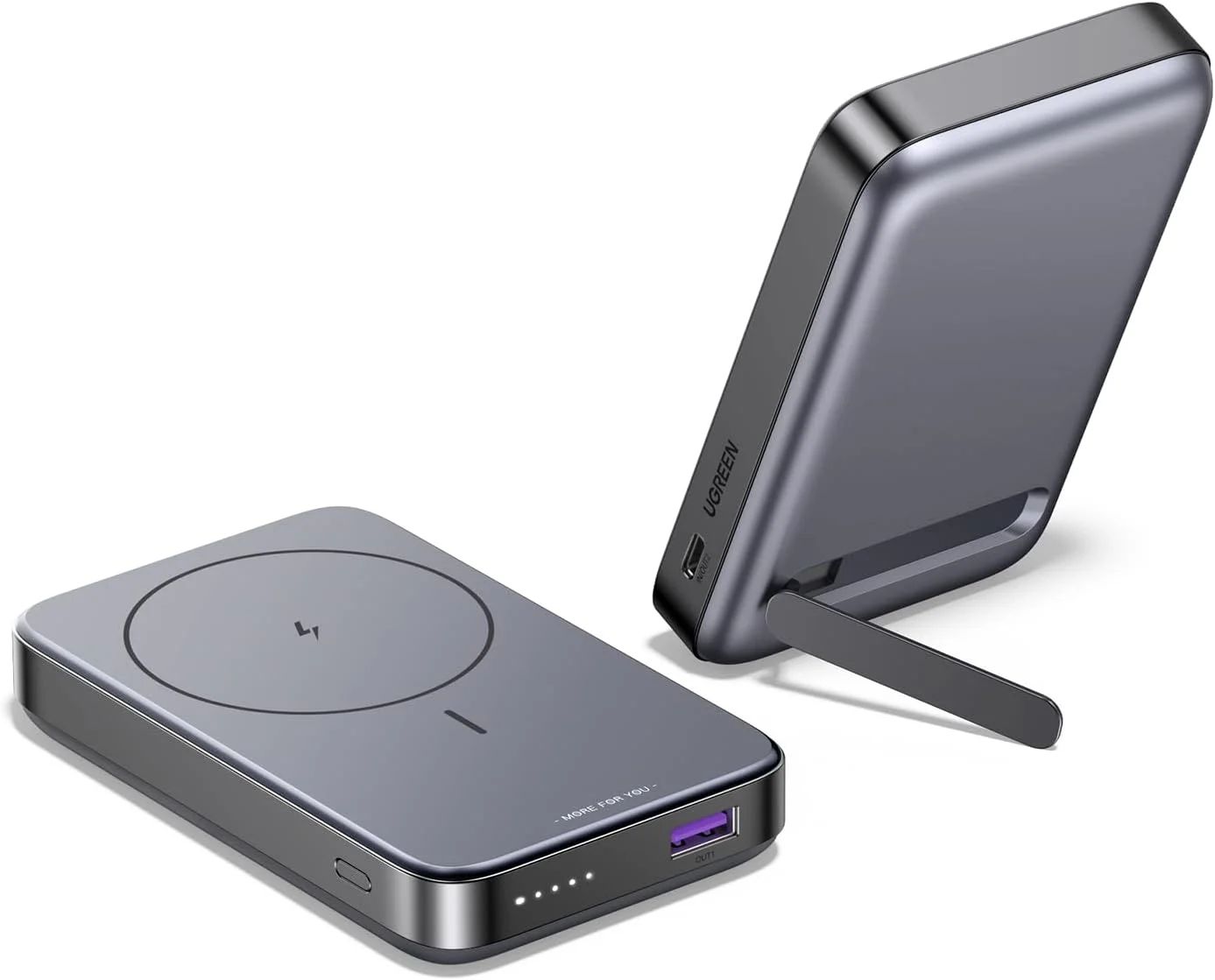 پاور بانک بی سیم UGREEN با ظرفیت 10000mAh، شارژر قابل حمل مگ سیف با پایه مغناطیسی، طراحی شده برای بسته باتری مگ سیف، شارژر قابل حمل USB-C PD 20W برای سری آیفون 17-12، خاکستری فضایی