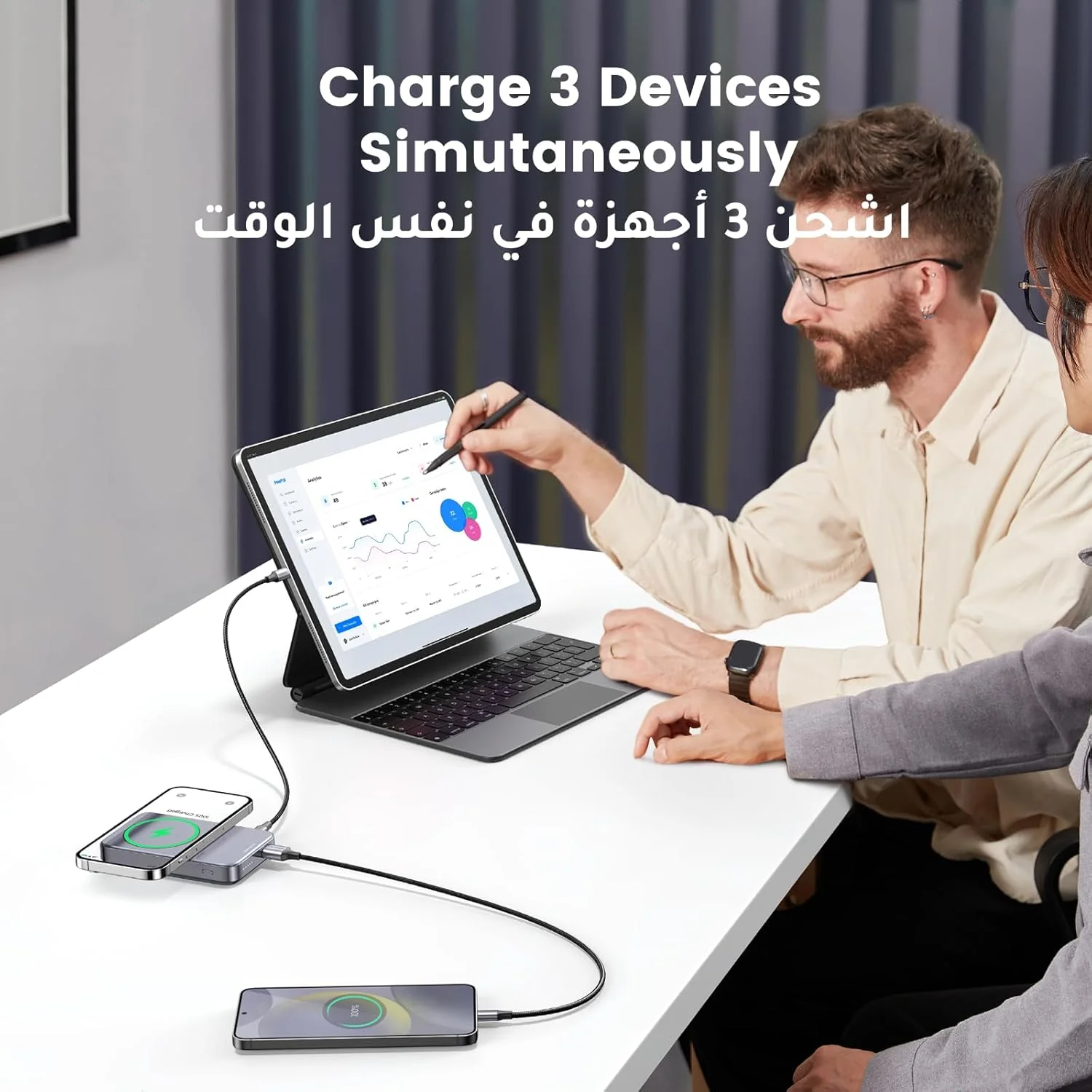 پاور بانک بی سیم UGREEN با ظرفیت 10000mAh، شارژر قابل حمل مگ سیف با پایه مغناطیسی، طراحی شده برای بسته باتری مگ سیف، شارژر قابل حمل USB-C PD 20W برای سری آیفون 17-12، خاکستری فضایی