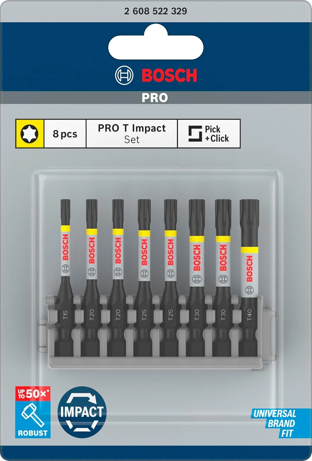 بوش 8 عددی سری پیچ گوشتی ضربه ای PRO Torx (170 x 120 میلی متر، لوازم جانبی حرفه ای پیچ گوشتی)