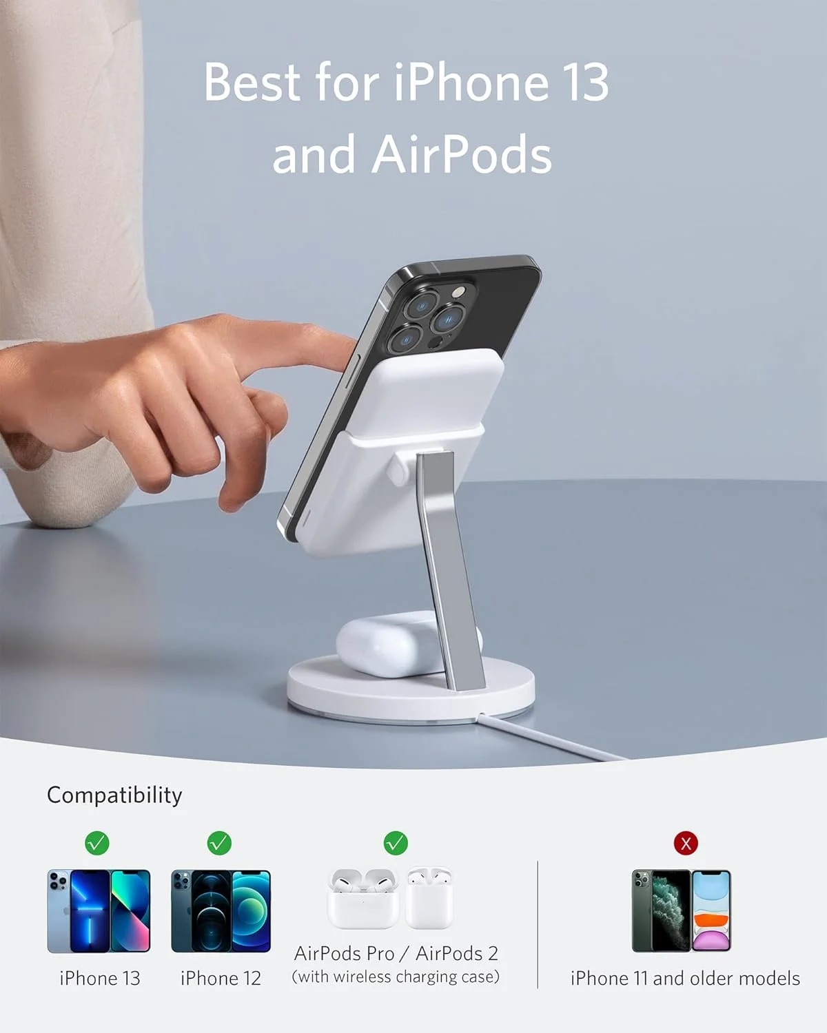 شارژر بیسیم انکر (MagGo)، ایستگاه شارژ بیسیم 2 در 1 مدل 633، شارژر قابل حمل جداشدنی، فقط برای سری آیفون 13/12 و ایرپادز پرو (سفید دولومیت) شارژر بیسیم انکر (MagGo)، ایستگاه شارژ بیسیم 2 در 1 مدل 633، شارژر قابل حمل جداشدنی، فقط برای سری آیفون 13/12 و ایرپادز پرو (سفید دولومیت)