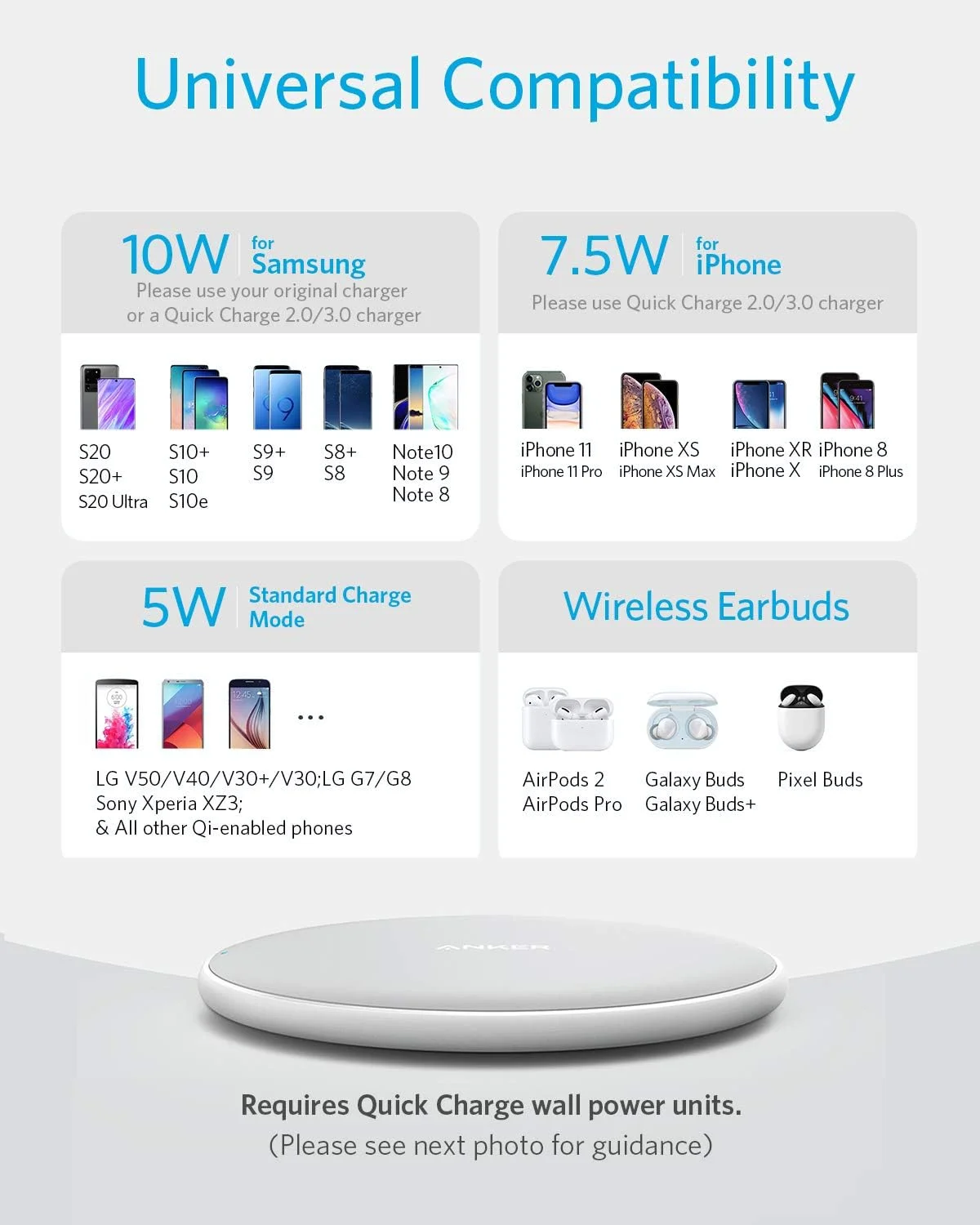 شارژر بیسیم Anker 313 (پد)، دارای گواهی Qi، حداکثر 10 وات برای 16/16 Pro/16 Pro Max/16/15/14/13، شارژ سریع 10 واتی Galaxy S23/S22، AirPods (بدون آداپتور AC، سازگار با شارژ مغناطیسی MagSafe نیست) شارژر بیسیم Anker 313 (پد)، دارای گواهی Qi، حداکثر 10 وات برای 16/16 Pro/16 Pro Max/16/15/14/13، شارژ سریع 10 واتی Galaxy S23/S22، AirPods (بدون آداپتور AC، سازگار با شارژ مغناطیسی MagSafe نیست)