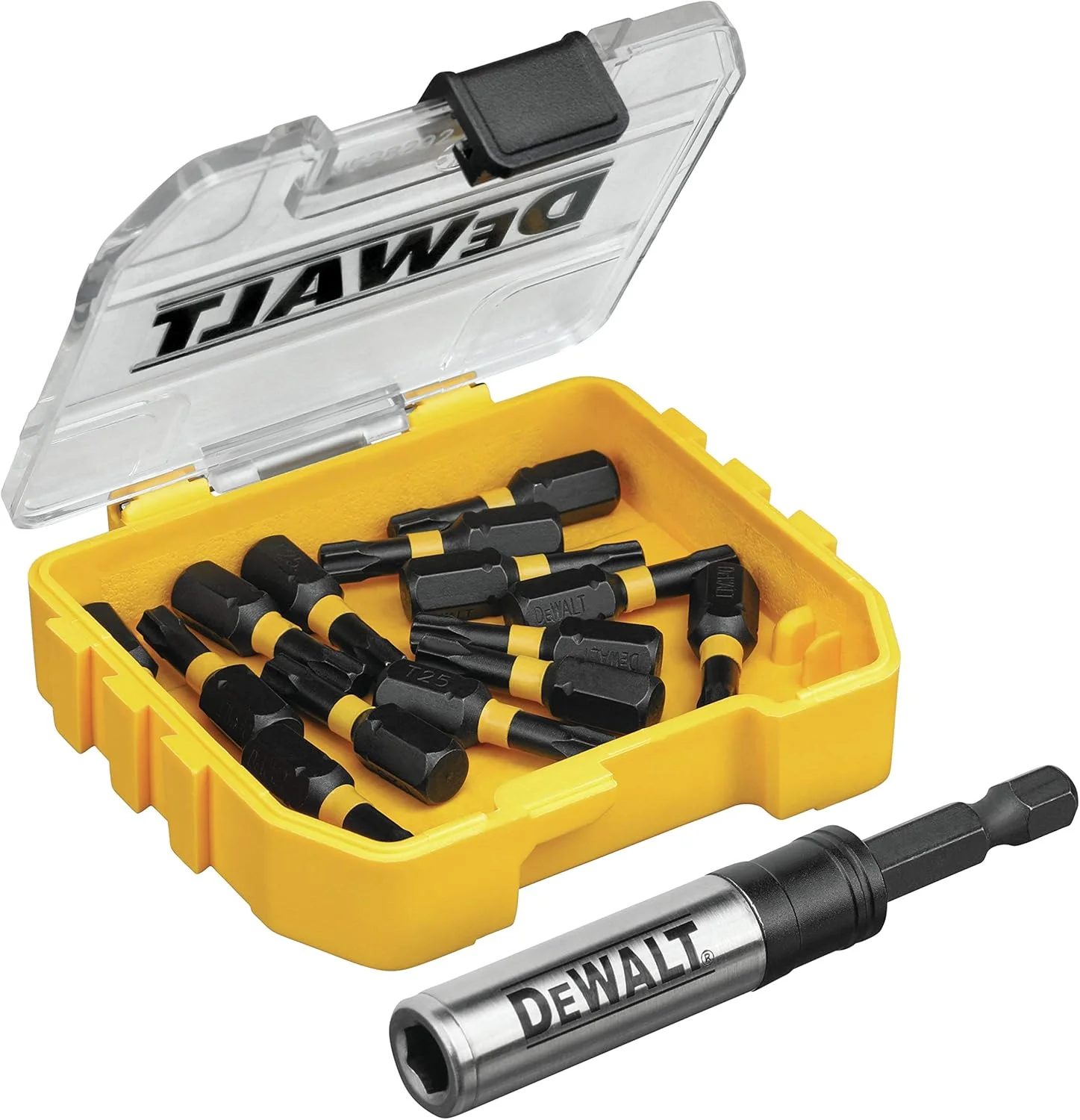 مجموعه سری پیچ گوشتی ضربه ای DEWALT FlexTorq، ستاره ای (Torx)، 1/4 اینچ در 1 اینچ، 15 عددی (DWA3HLD1TX25-15)