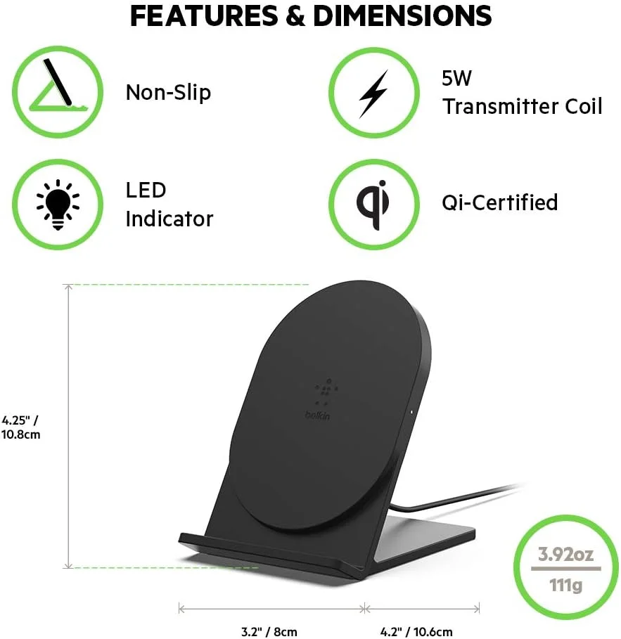 پایه شارژ بیسیم بلکین Boost Up با توان 5 وات، شارژر بیسیم سریع Qi برای آیفون 11، 11 پرو/پرو مکس، XS، XS مکس، XR، X، 8/8+، سامسونگ گلکسی S10، S10+، S10e، هواوی P30، P30 پرو (بدون دوشاخه UK) پایه شارژ بیسیم بلکین Boost Up با توان 5 وات، شارژر بیسیم سریع Qi برای آیفون 11، 11 پرو/پرو مکس، XS، XS مکس، XR، X، 8/8+، سامسونگ گلکسی S10، S10+، S10e، هواوی P30، P30 پرو (بدون دوشاخه UK)