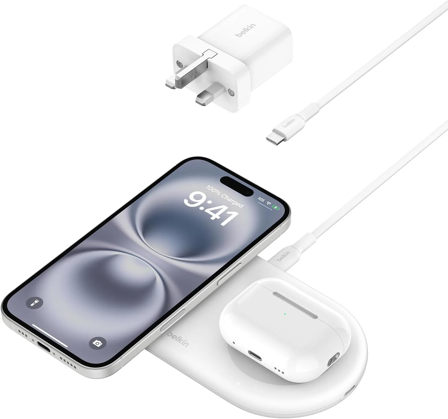 پد شارژ بیسیم سریع 2 در 1 بلکین Pro با Qi2 مغناطیسی 15 واتی، شارژر بیسیم سریع آیفون سازگار با سری آیفون 16/15/14، ایرپادز و دستگاههای دارای MagSafe - سفید پد شارژ بیسیم سریع 2 در 1 بلکین Pro با Qi2 مغناطیسی 15 واتی، شارژر بیسیم سریع آیفون سازگار با سری آیفون 16/15/14، ایرپادز و دستگاههای دارای MagSafe - سفید