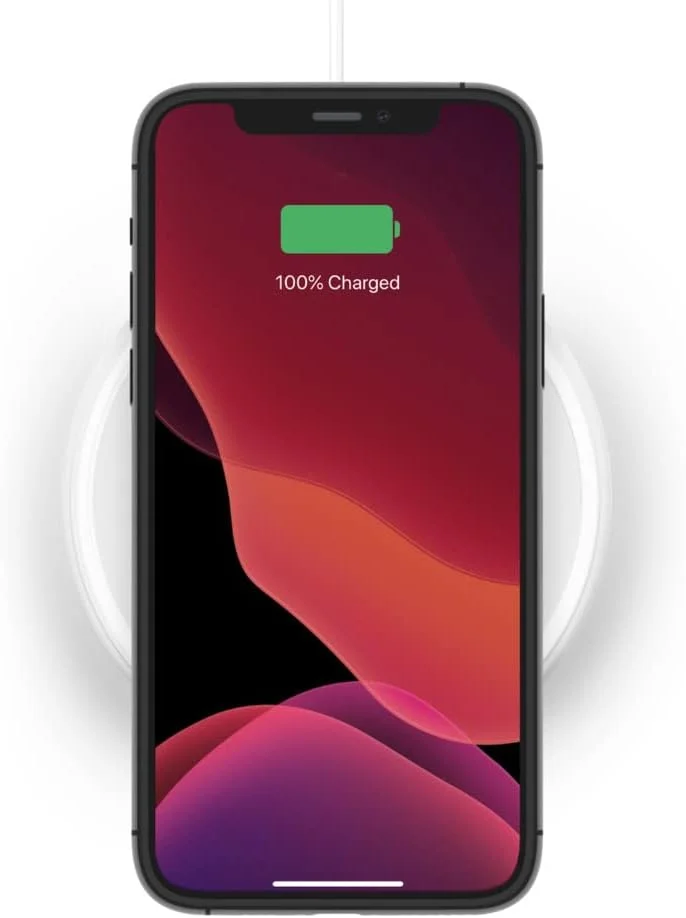پد شارژ بی‌سیم Belkin BoostCharge نسخه ویژه 7.5 وات، شارژر بی‌سیم قابل حمل با آداپتور AC، شارژر بی‌سیم دارای گواهی Qi برای آیفون، ایرپاد و موارد دیگر - سفید