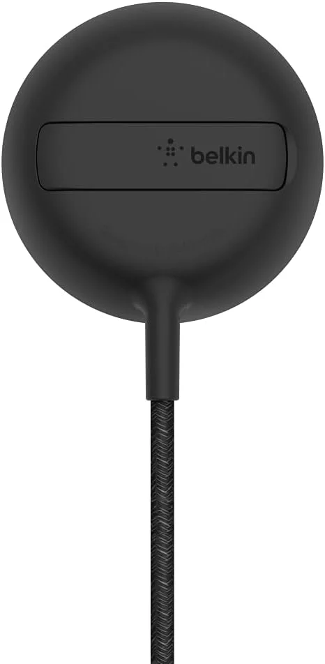 پد شارژر بی‌سیم قابل حمل بلکین با MagSafe (شارژ سریع تا 15 وات، دارای پایه برای سازگاری بی‌نقص با سری آیفون 14، آیفون 13 و آیفون 12، آداپتور برق شامل نمی‌شود) - مشکی