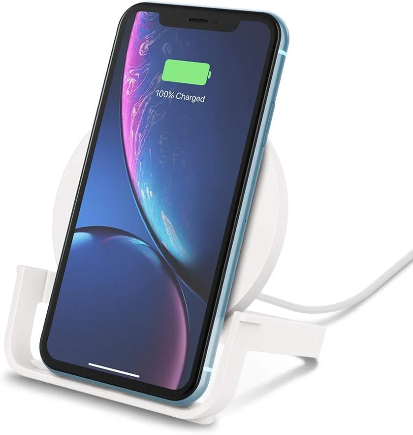 پایه شارژ بی‌سیم 10 واتی بلکین مدل F7U083MYWHT، شارژر بی‌سیم Qi برای آیفون 11، 11 پرو، 11 پرو مکس، XS، XS مکس، XR، X، 8، 8+ / سامسونگ گلکسی S10، S10+، Note10 و غیره، سفید، به همراه آداپتور برق - تصویر 2
