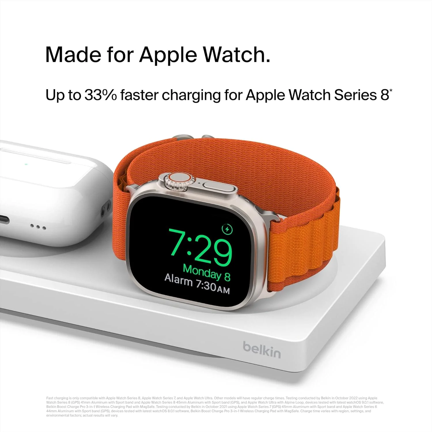 شارژر MagSafe بلکین، استیشن شارژ بی‌سیم 3 در 1، پد مسافرتی دارای گواهی MFi برای سری آیفون 16، 15، 14، 13، 12، اپل واچ 10، 9، 8، 7، SE، Ultra و مدل‌های قدیمی‌تر، ایرپادز 2، ایرپادز، ایرپادز پرو