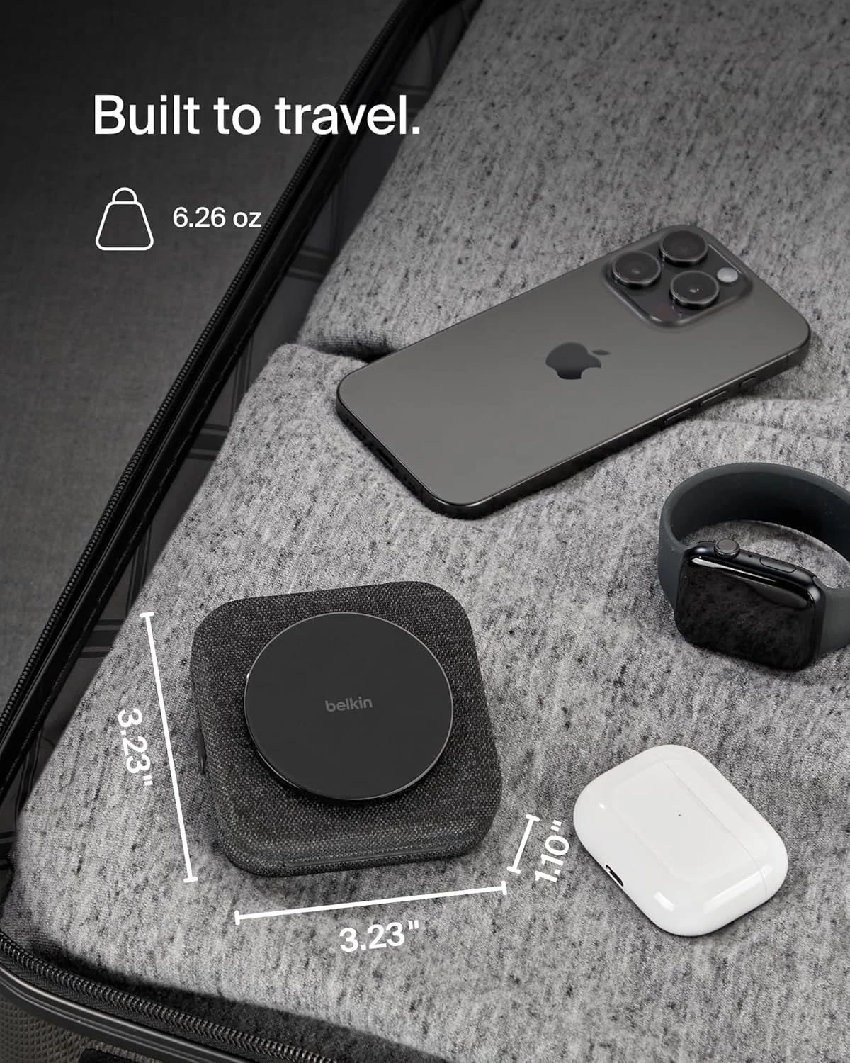 پد شارژ مسافرتی مغناطیسی 2 در 1 بلکین 15 وات - ایستگاه شارژ بی‌سیم تاشو سازگار با MagSafe و دارای گواهی Qi2، شارژر آیفون برای سری آیفون 16، اپل واچ 9، ایرپادز و موارد دیگر - مشکی