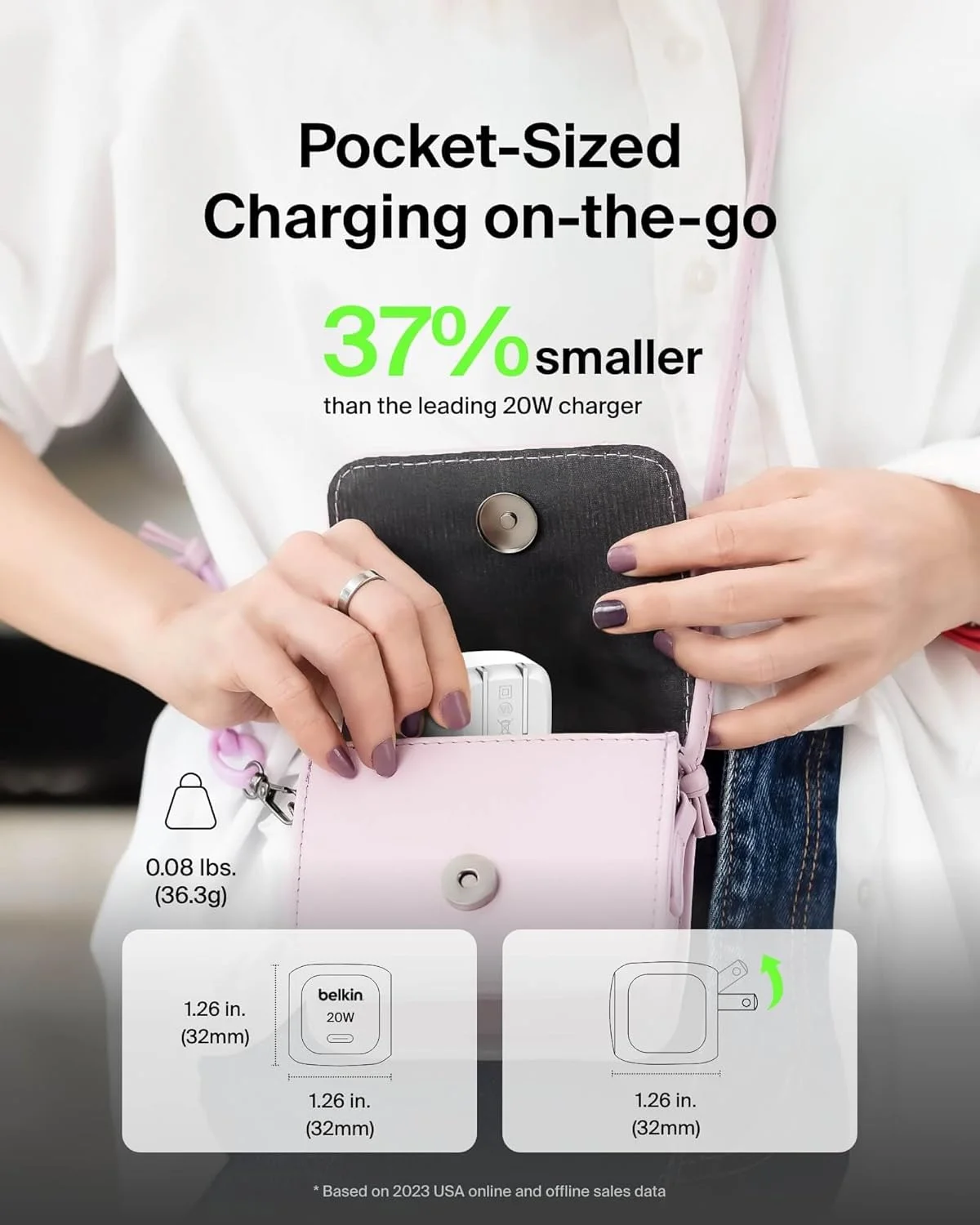 شارژر دیواری USB C بلکین 20 وات (2 عددی)، شارژر سریع، شارژر دیواری Type C، شامل کابل USB C سازگار با Apple iPhone 16/15/14/13، Galaxy S25، Google Pixel 9، iPad، AirPods و غیره - سفید