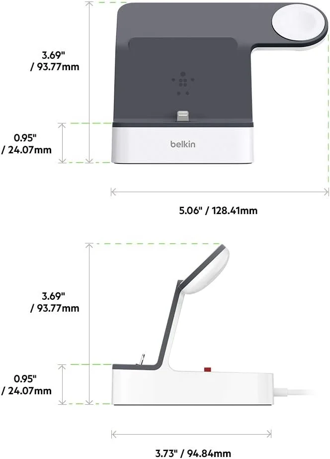 پایه شارژ آیفون Belkin F8J237ttWHT + استند شارژ اپل واچ (ایستگاه شارژ آیفون PowerHouse) پایه آیفون، پایه اپل واچ، ایستگاه شارژ اپل (سفید)