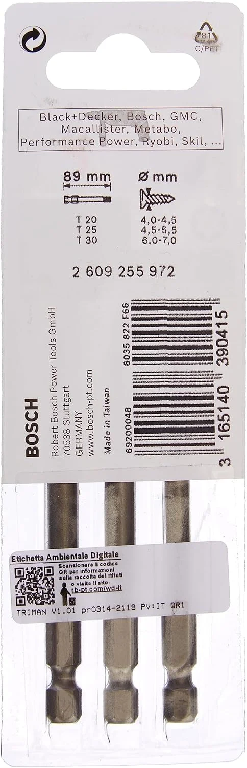 مجموعه سری پیچ گوشتی ستاره ای (Torx) بوش مدل 2609255972، کیفیت استاندارد، 89 میلی متر (3 عددی)