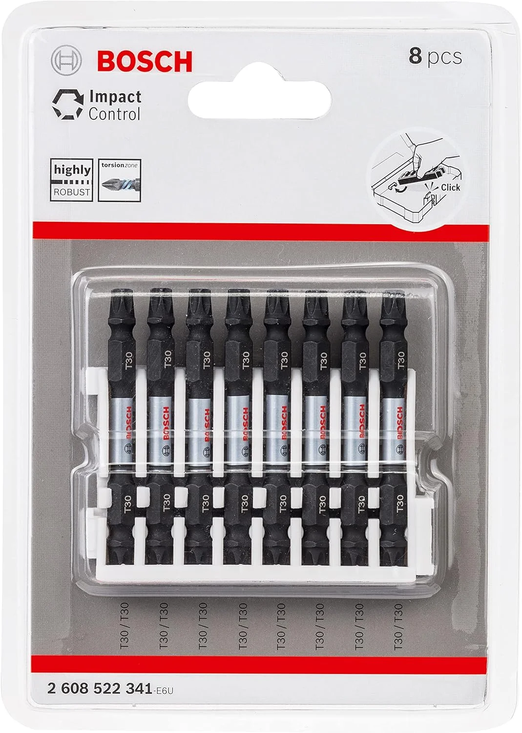 بوش پروفشنال ست 8 عددی سری پیچ گوشتی دو طرفه تورکس (Impact Control، 8 عدد سری T30-T30، طول 65 میلی متر، Pick and Click، متعلقات دریل ضربه ای)