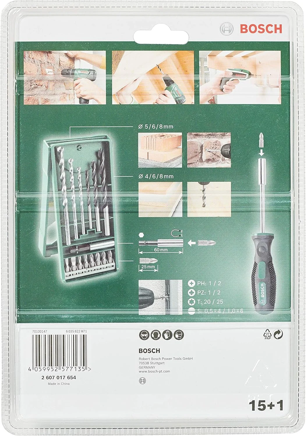 مجموعه مینی X-Line 15+1 تکه بوش + پیچ گوشتی (برای چوب و سنگ، لوازم جانبی دریل/پیچ گوشتی)