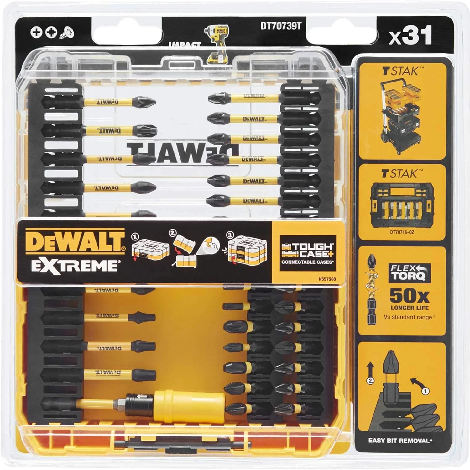 مجموعه ۳۱ عددی سری پیچ گوشتی ضربه ای DeWalt FlexTorq در جعبه ToughCase