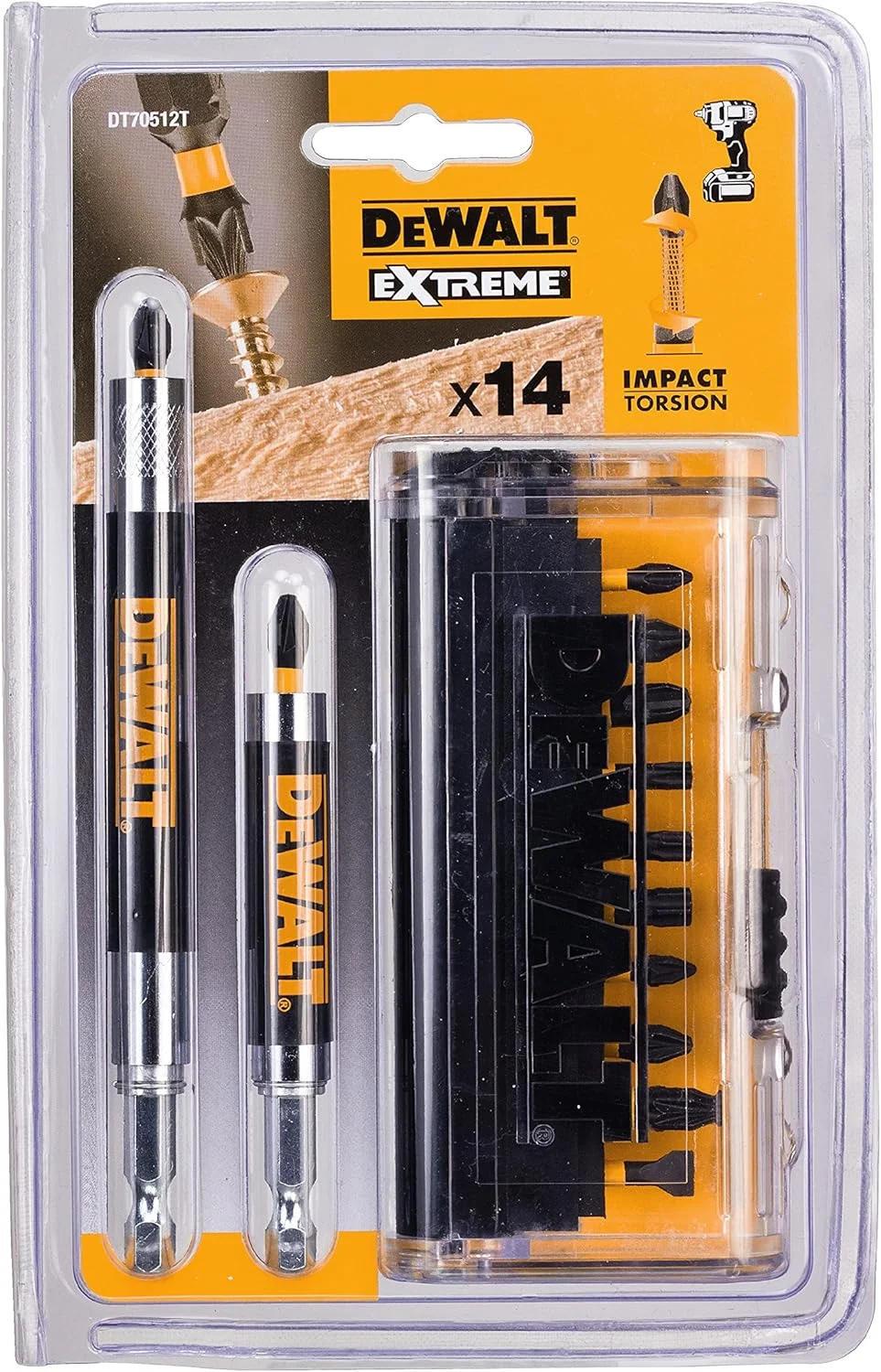 مجموعه سری پیچ گوشتی ضربه ای دیوالت مدل DT70512T، زرد/مشکی، 14 عددی