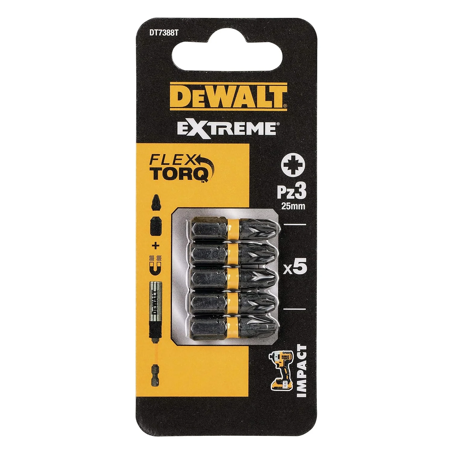 سَری پیچ‌گوشتی ضربه‌ای DEWALT DT7388TQZ سایز PZ3 طول 25 میلی‌متر (بسته 5 عددی)