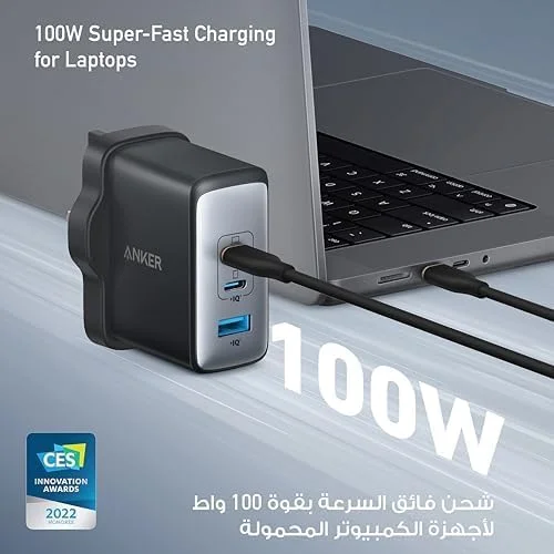 شارژر 100 واتی USB C انکر، شارژر 736 GaN II، شارژر دیواری سریع 3 پورت و جمع و جور برای MacBook Pro/Air، سری iPhone 17/16/15/14، ThinkPad، Dell XPS، iPad Pro، Samsung S25/S24، Huawei، Xiaomi، Vivo