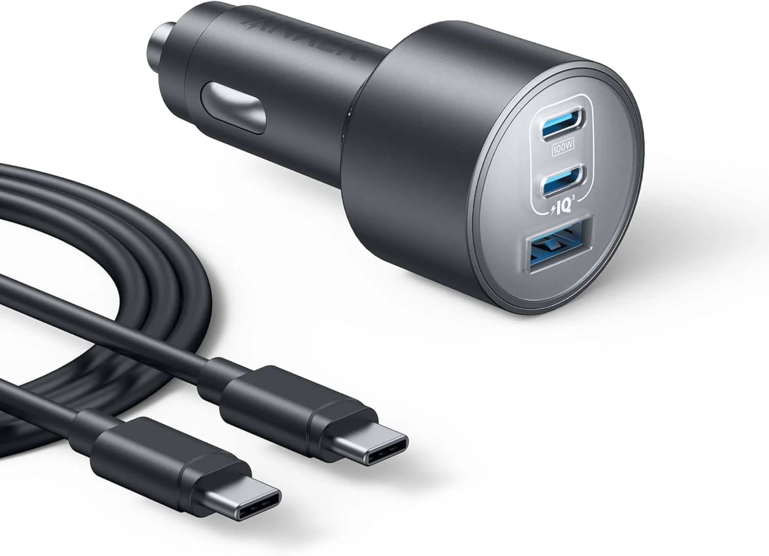 شارژر فندکی انکر، آداپتور شارژر فندکی 3 پورت با حداکثر توان 167.5 وات، آداپتور فندکی USB-C برای مک بوک پرو/ایر، سری آیفون 17/16، سامسونگ S24/S23، آیپد، هواوی، شیائومی، ویوو، اوپو (شامل کابل USB-C به C)