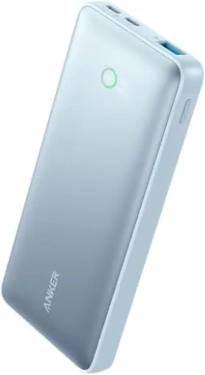 پاور بانک قابل حمل انکر مدل 533 با ظرفیت 10000 میلی آمپر ساعت - A1249 (PowerCore 25W) دارای 3 پورت، 2 پورت USB-C، 1 پورت USB-A با قابلیت شارژ سریع برای سری آیفون، آیپد، سامسونگ، اندروید و غیره (آبی)
