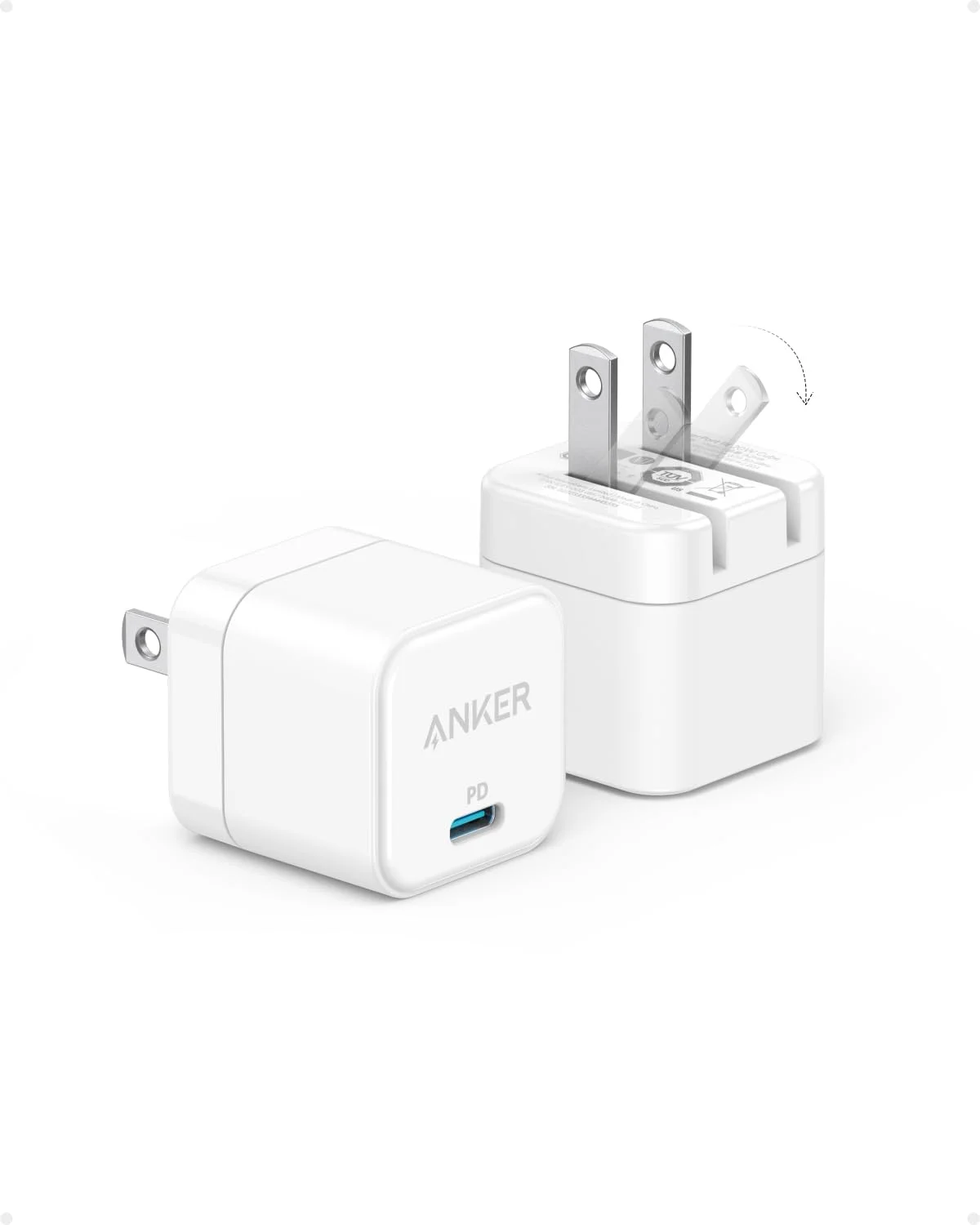شارژر USB C انکر با دوشاخه تاشو، آداپتور 20 واتی USB C برای سری آیفون 16/15 و سایر مدلها، گلکسی، پیکسل، آیپد (کابل شامل نمیشود، بسته 2 عددی) - تصویر 2 شارژر USB C انکر با دوشاخه تاشو، آداپتور 20 واتی USB C برای سری آیفون 16/15 و سایر مدلها، گلکسی، پیکسل، آیپد (کابل شامل نمیشود، بسته 2 عددی) - تصویر 2