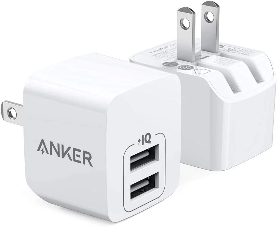 شارژر USB، بسته 2 عددی شارژر دیواری 12 واتی دو پورت Anker با دوشاخه تاشو، PowerPort Mini برای iPhone Xs/XS Max/XR/X/8/8 Plus/7/6S/6S Plus، iPad، Samsung Galaxy Note 5/ Note 4، HTC، Moto و غیره. شماره مدل: B2620.