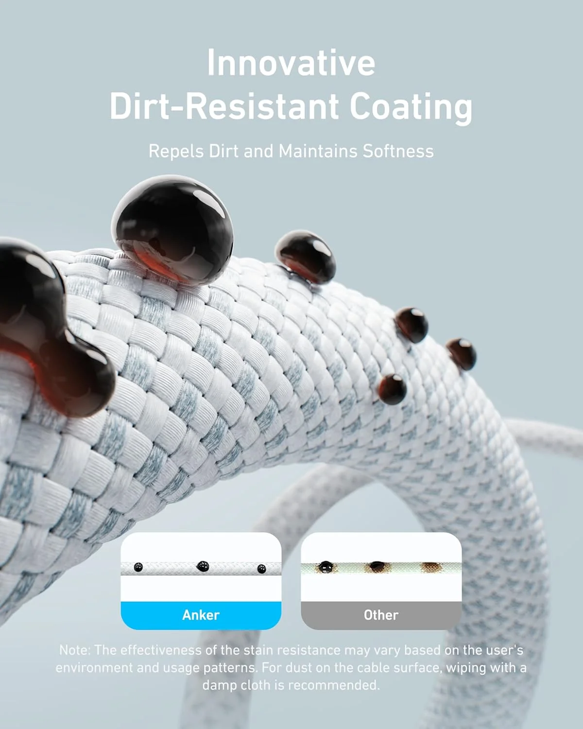 کابل USB-C به USB-C انکر زولو، کابل شارژ سریع Type C با روکش بافته شده و مقاوم در برابر گرد و غبار، کانکتور باریک، برای سری آیفون 17/16، مک بوک (240 وات) (سفید، 1.8 متر)