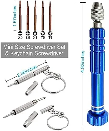 ست پیچ گوشتی دقیق KASTWAVE، پیچ گوشتی چند منظوره 5 در 1 (torxT5/T6,+1.5,-2.0,star0.8) و پیچ گوشتی مینی جاکلیدی 3 در 1 برای تعمیر ساعت، تلفن، عینک، لوازم الکترونیکی