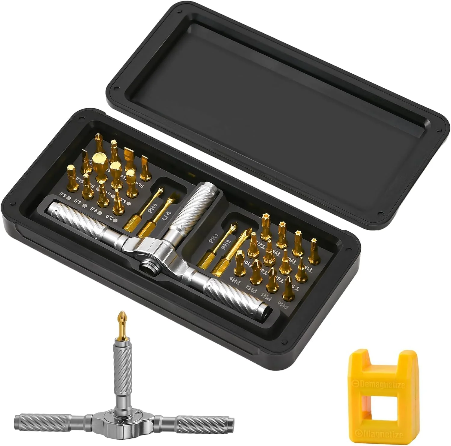 ست پیچ گوشتی مغناطیسی با 30 سری مغناطیسی، ست پیچ گوشتی جغجغه ای DIY، دسته جغجغه ای جداشدنی چرخان، کیت ابزار تعمیر قابل حمل و جمع و جور برای مبلمان، لوازم الکترونیکی، تعمیرات دوچرخه (مشکی)