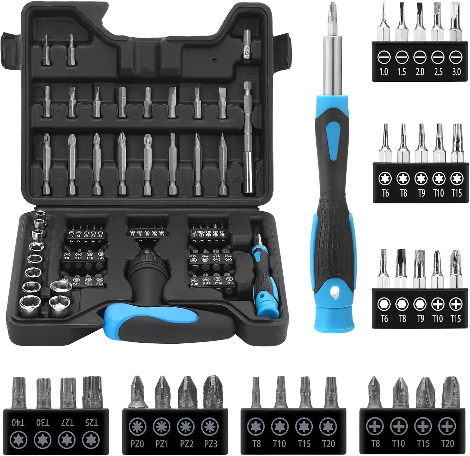 ست پیچ گوشتی جغجغه ای دقیق، 63 در 1 ابزار تعمیرات خانگی، کیت پیچ گوشتی جغجغه ای مغناطیسی چرخشی برای نگهداری مبلمان/خودرو/کامپیوتر/الکترونیک