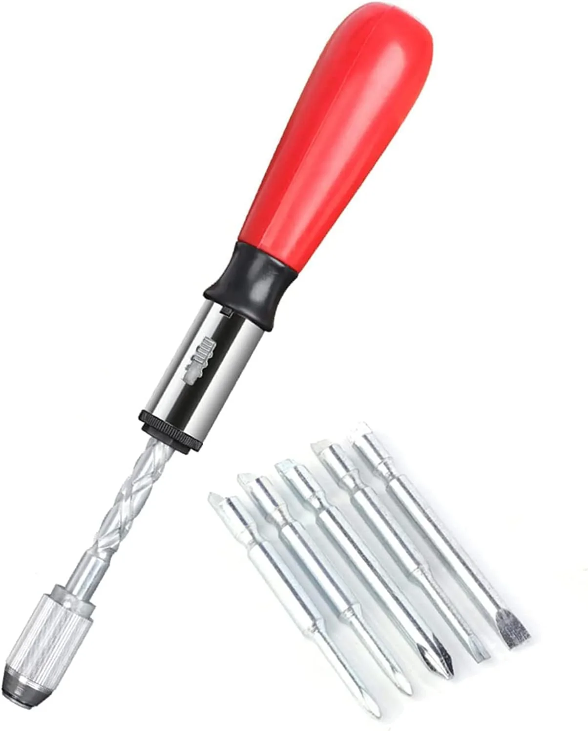 پیچ گوشتی حلزونی KASTWAVE، پیچ گوشتی جغجغه ای فشاری دستی 260 میلی متری با مجموعه 5 عددی سری پیچ گوشتی، پیچ گوشتی جغجغه ای فشاری کششی