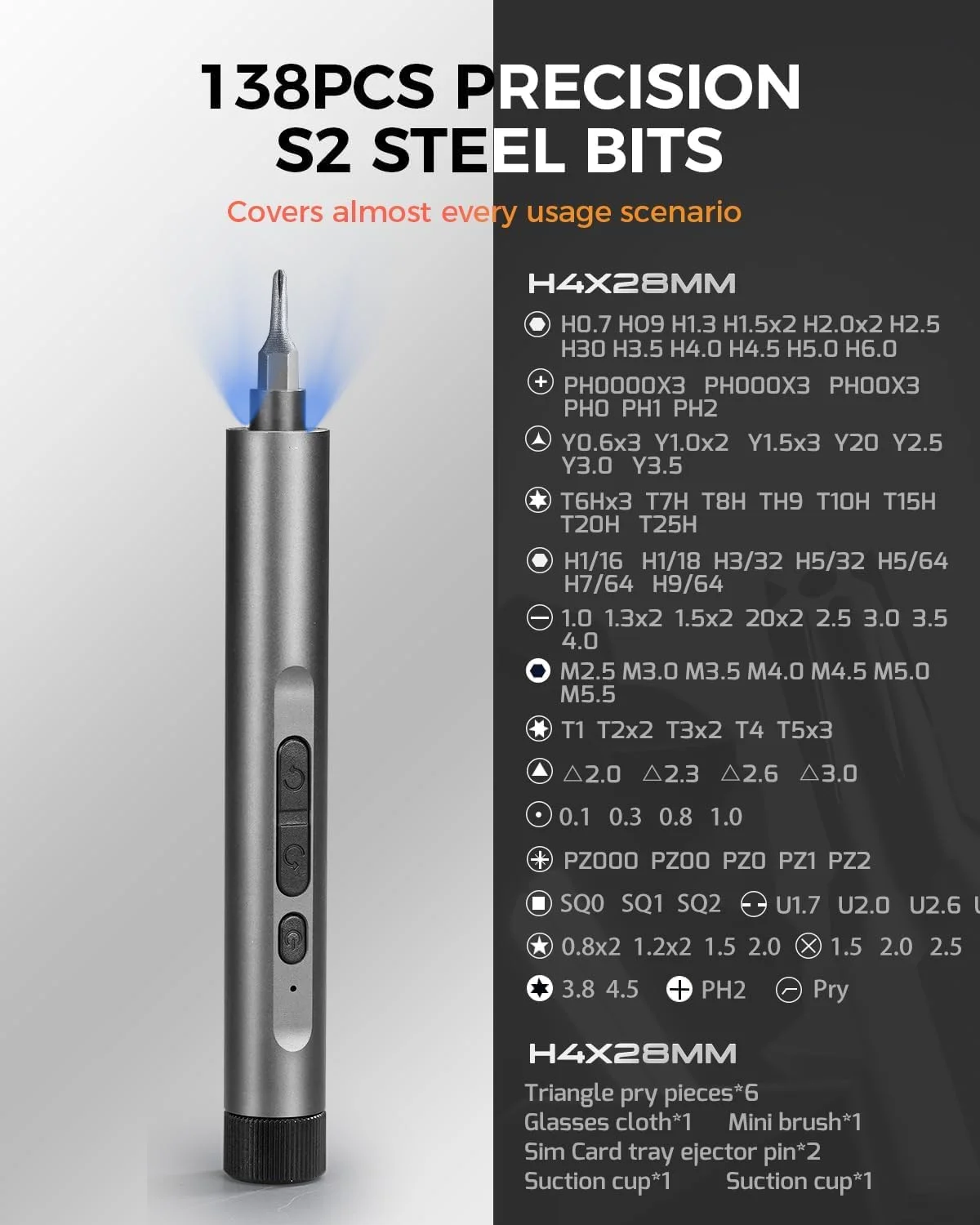 کیت پیچ گوشتی برقی، پیچ گوشتی برقی دقیق ۱۳۸ در ۱، ۱۲۰ سری فلزی مغناطیسی S2، چراغ LED، ولتاژ نامی، کیت ابزار تعمیرات برای تلفن، ساعت، دوربین، لپ تاپ، کامپیوتر (خاکستری) کیت پیچ گوشتی برقی، پیچ گوشتی برقی دقیق ۱۳۸ در ۱، ۱۲۰ سری فلزی مغناطیسی S2، چراغ LED، ولتاژ نامی، کیت ابزار تعمیرات برای تلفن، ساعت، دوربین، لپ تاپ، کامپیوتر (خاکستری)