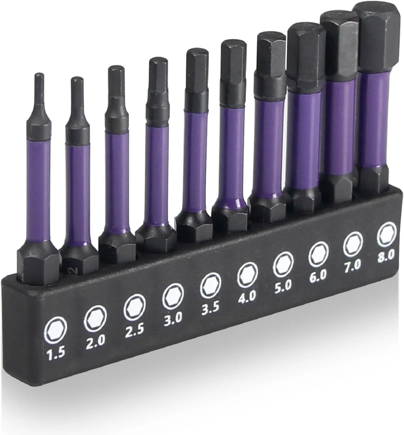 مجموعه ۱۰ عددی سری پیچ گوشتی آلنی مغناطیسی فولاد S2 (۱.۵ تا ۸ میلی‌متر) با ساق هگز ۱/۴ اینچی، سری پیچ گوشتی ضربه‌ای ۵۰ میلی‌متری برای ابزار برقی، سری دریل آلن با دوام برای دریل و پیچ گوشتی ضربه‌ای