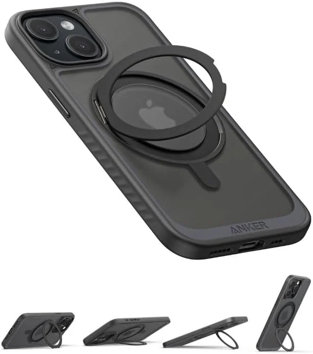 قاب گوشی مغناطیسی انکر برای آیفون 16 پرو مکس، کاور ضد لغزش و ضد ضربه با پایه حلقه ای 360 درجه، قاب آیفون سازگار با MagSafe، طراحی شده منحصراً برای آیفون 16 پرو مکس، رنگ مشکی