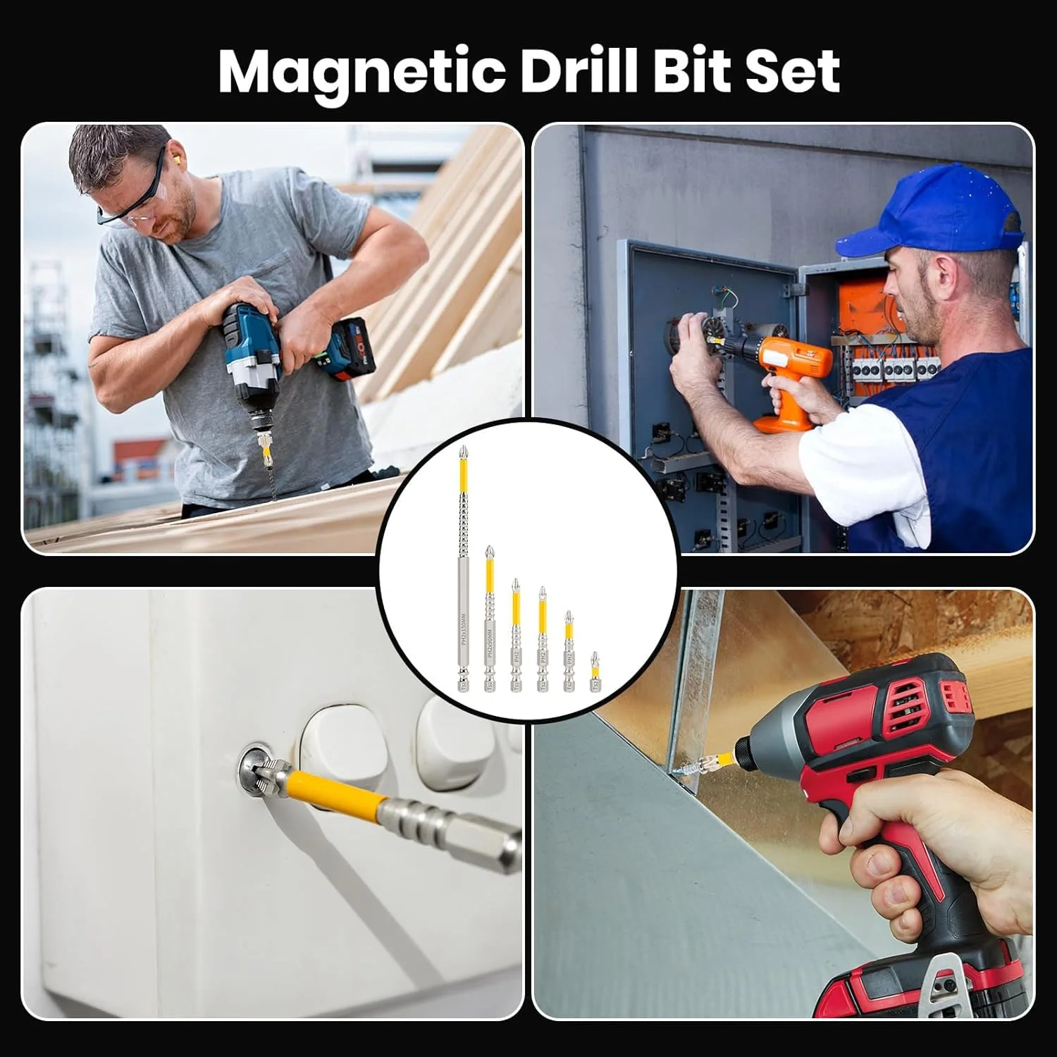 مجموعه سری پیچ گوشتی مغناطیسی قوی، سری مقاوم در برابر ضربه K5، ضد لغزش قوی برقی برای DIY و ساخت و ساز 25 50 65 70 90 150 میلی متر (6 عدد)