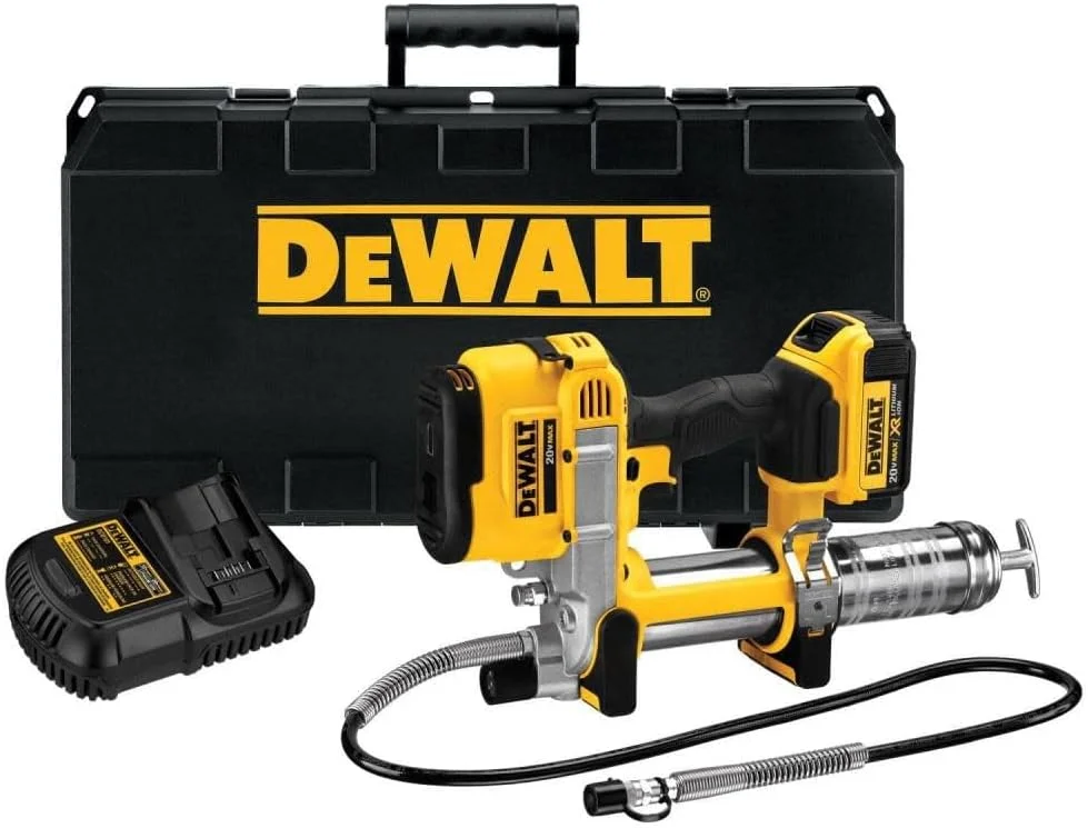 مجموعه گریس پمپ شارژی 20 ولت DEWALT با باتری و شارژر، شلنگ 42 اینچی، 10000 PSI، ماشه سرعت متغیر (DCGG571M1)