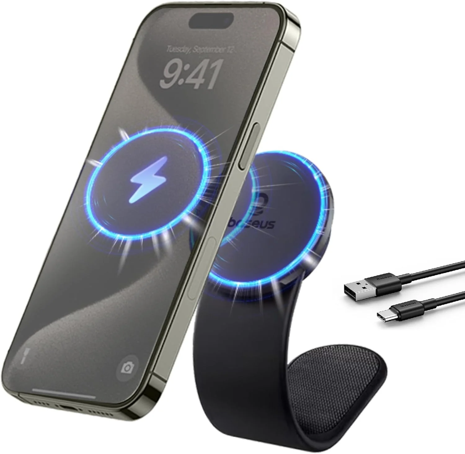 نگهدارنده مغناطیسی گوشی موبایل خودرو Baseus C02 Pro، شارژر بی‌سیم 15 واتی خودرو برای داشبورد، پایه نگهدارنده خودرو Magsafe با قابلیت چرخش 360 درجه سازگار با سری iPhone 15