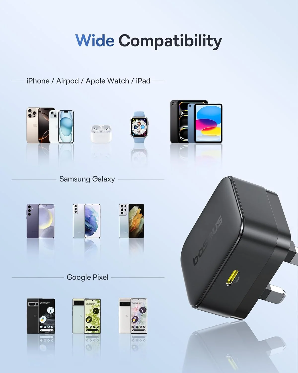 شارژر ۳۰ واتی GaN بیسوس Palm به همراه کابل Type-C یک متری ۶۰ واتی، آداپتور دیواری شارژ سریع USB C سازگار با آیفون ۱۶ پرو مکس، آیپد ایر/پرو، آداپتور برق Type-C برای تلفن ها، تبلت ها و غیره (مشکی)