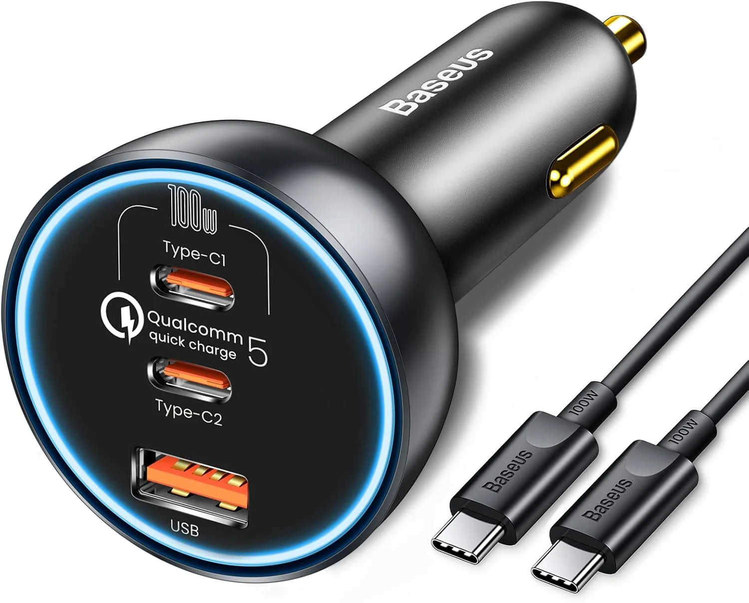 شارژر فندکی USB C، شارژر فندکی USB 160 واتی Baseus، آداپتور شارژر سریع فندکی 3 پورت QC5.0 PD3.0، شارژر USB فندکی برای آیفون، کروم بوک، سامسونگ گلکسی S21، آیپد پرو، مک بوک 2021، لپ تاپ دل