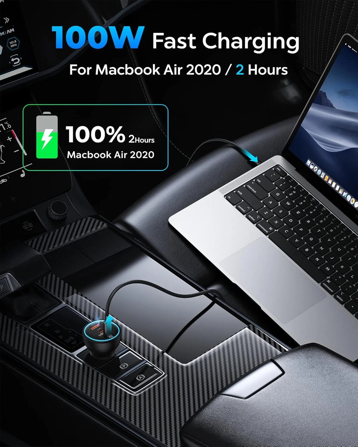 شارژر فندکی USB C، شارژر فندکی USB 160 واتی Baseus، آداپتور شارژر سریع فندکی 3 پورت QC5.0 PD3.0، شارژر USB فندکی برای آیفون، کروم بوک، سامسونگ گلکسی S21، آیپد پرو، مک بوک 2021، لپ تاپ دل