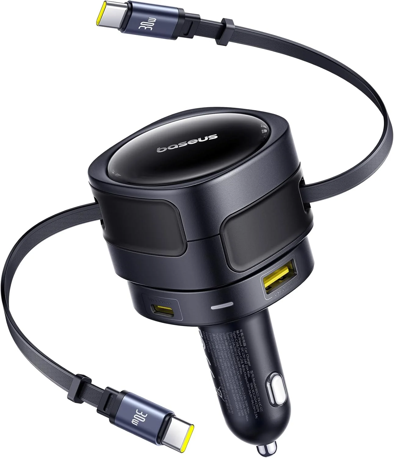 شارژر فندکی 90 واتی Baseus Enjoyment Max – دارای دو پورت USB-C با خروجی C+C و U+C، آداپتور شارژ سریع با کابل USB-C، پشتیبانی از PD/QC برای لپ‌تاپ، تلفن و تبلت – مشکی کیهانی