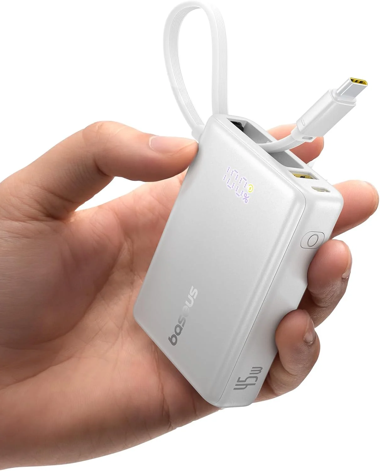 پاور بانک بیسوس، Picogo 10000mAh 45W شارژر قابل حمل 3 خروجی با کابل USB-C داخلی، بسته باتری خارجی شارژ سریع PPS/PD QC برای سری آیفون 17/16/15/14/13، سامسونگ S25 S24 گوگل آیپد