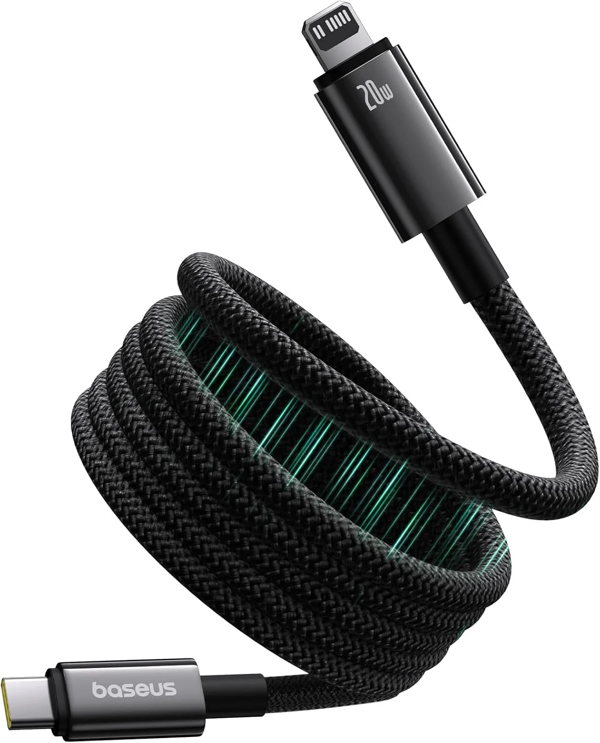 کابل شارژ مغناطیسی آیفون Baseus Tungsten Gold (1 متری) – کابل USB C به Lightning با شارژ سریع 20 واتی PD با طراحی ضد گره خوردگی برای آیفون 14/13/12 - مشکی
