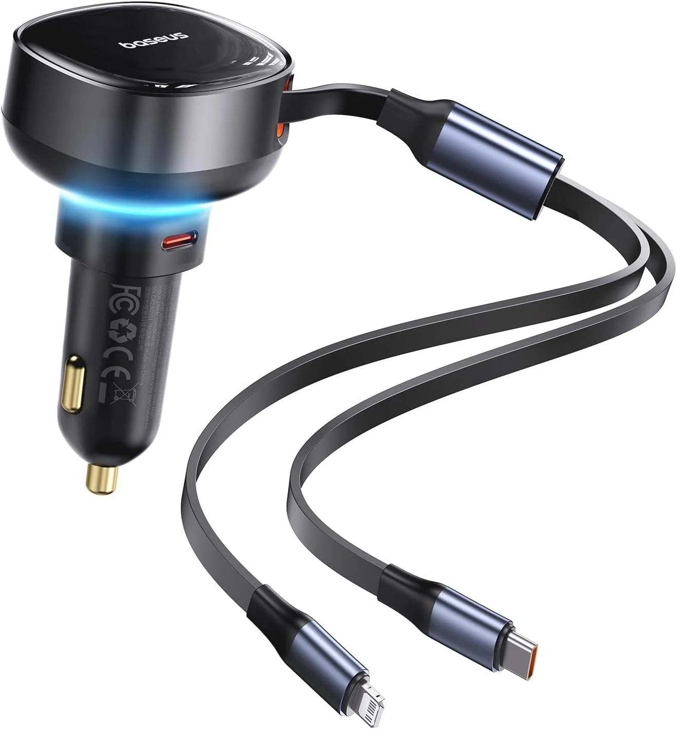 شارژر فندکی 60 واتی USB C باسئوس، شارژر سریع جمع شونده 3 در 1، PD و QC 30W، سازگار با آیفون 15/14/13/12 پرو مکس، سامسونگ S23/S22/S21، گوگل پیکسل و غیره - پورت USB-C D