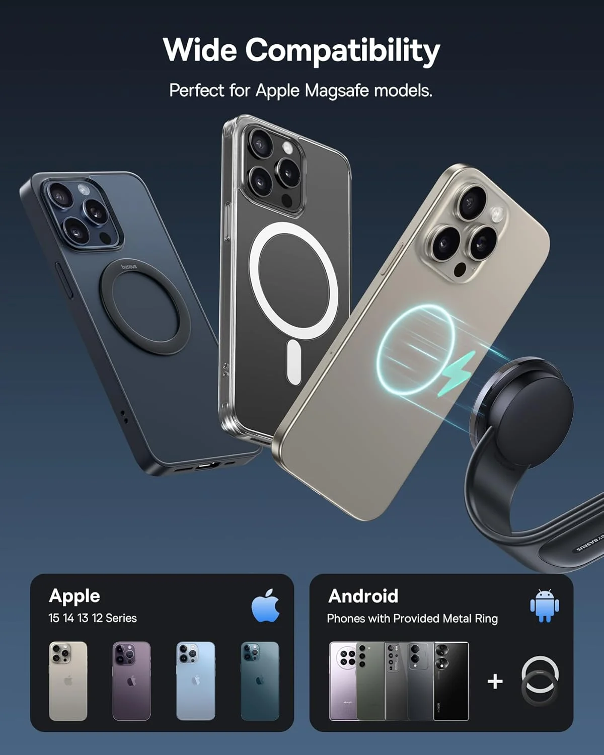 نگهدارنده گوشی موبایل 15 واتی Baseus C02 PRO برای Magsafe با قابلیت شارژ، پایه مغناطیسی خودرو برای داشبورد، شارژر بی سیم خودرو برای آیفون، سامسونگ، تلفن هوشمند