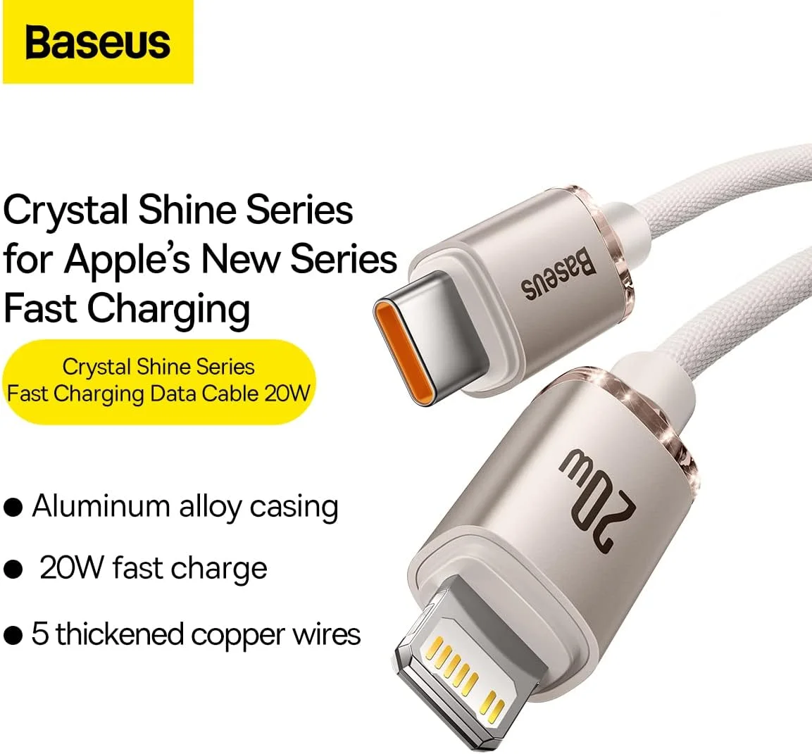 کابل USB-C به لایتنینگ بیسوس، شارژر سریع 20 واتی برای آیفون، کابل لایتنینگ نایلونی بافته شده برای آیفون 14/پرو مکس/13/12/11، آیپد، ایرپاد 1.2 متری صورتی