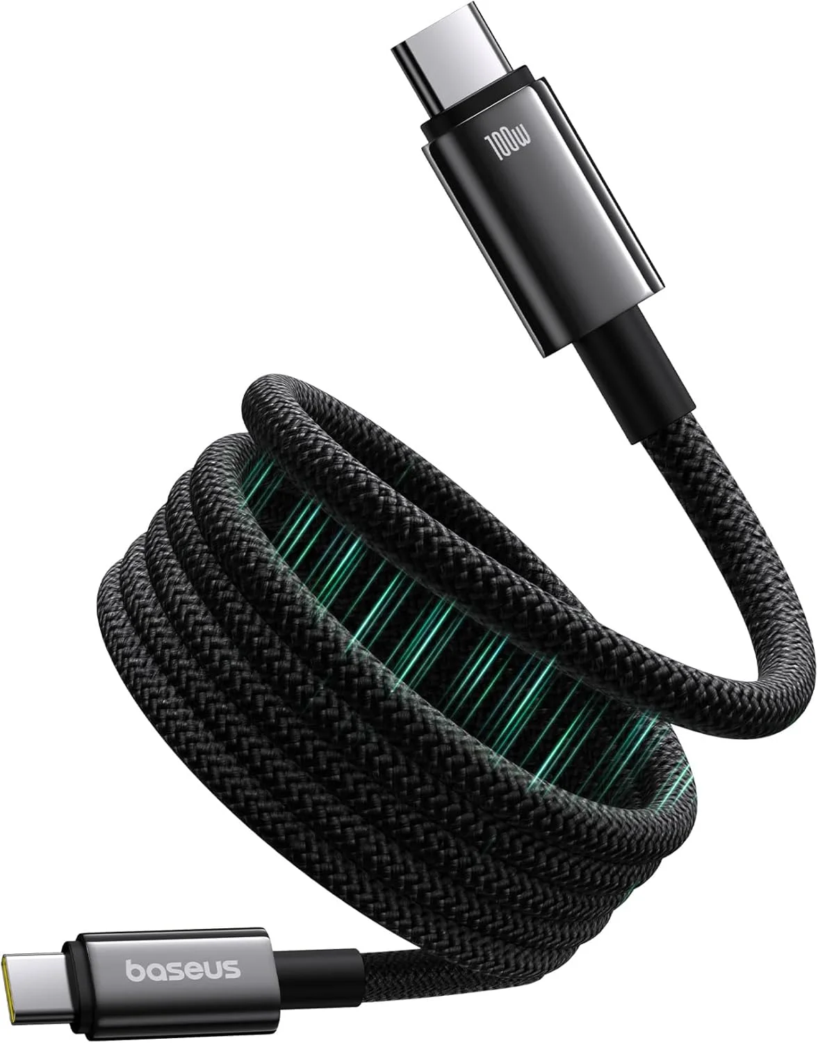 کابل USB C به USB C باسئوس مدل Tungsten Gold Magnetic با توان 100 وات PD و شدت جریان 5 آمپر، بافته شده از نایلون با سرعت انتقال داده 480 مگابیت بر ثانیه، مناسب برای مک بوک، آیپد، آیفون 16 پرو مکس، سامسونگ گلکسی S24 Ultra و گوگل پیکسل 9 پرو