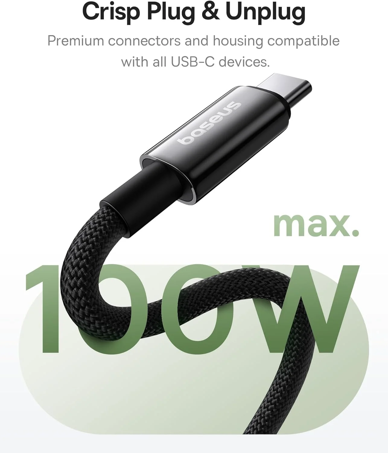 کابل USB C به USB C باسئوس مدل Tungsten Gold Magnetic با توان 100 وات PD و شدت جریان 5 آمپر، بافته شده از نایلون با سرعت انتقال داده 480 مگابیت بر ثانیه، مناسب برای مک بوک، آیپد، آیفون 16 پرو مکس، سامسونگ گلکسی S24 Ultra و گوگل پیکسل 9 پرو